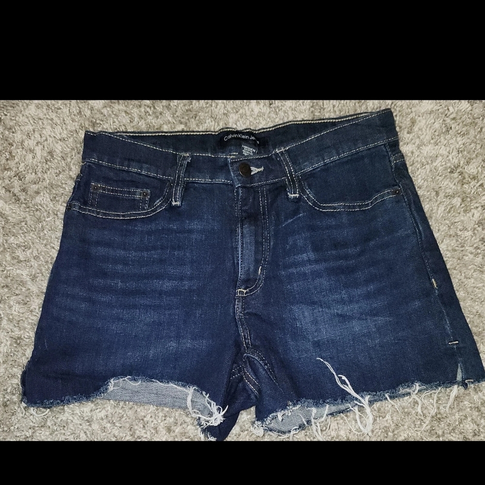 Calvin Klein Blue Jean Shorts with Frayed Hem